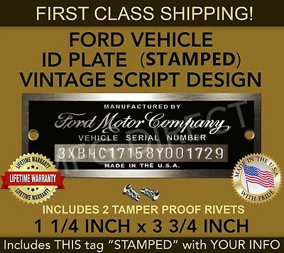 Ford Motor Company Data Plate Serial Number Tag Hot Rod Rat Rod Street Vin Id