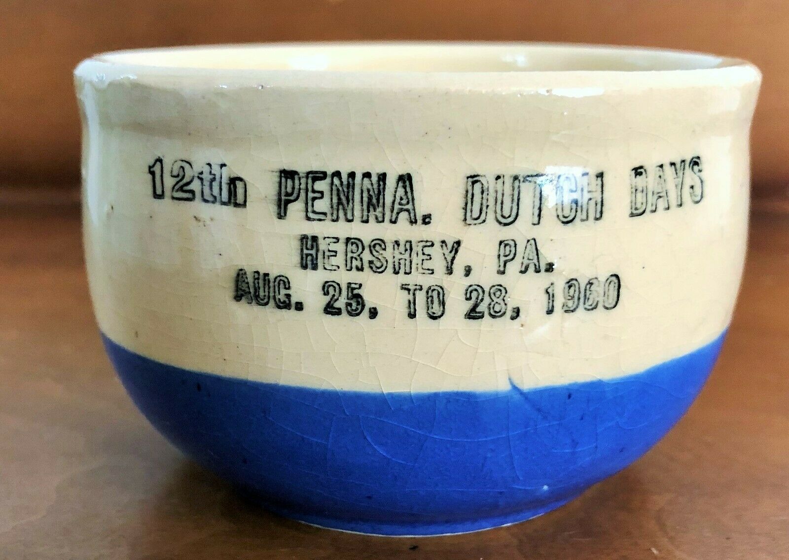 Watt Pottery Yelloware Custard Cup Adv. Penna Dutch Days Hershey Pa Dated 1960